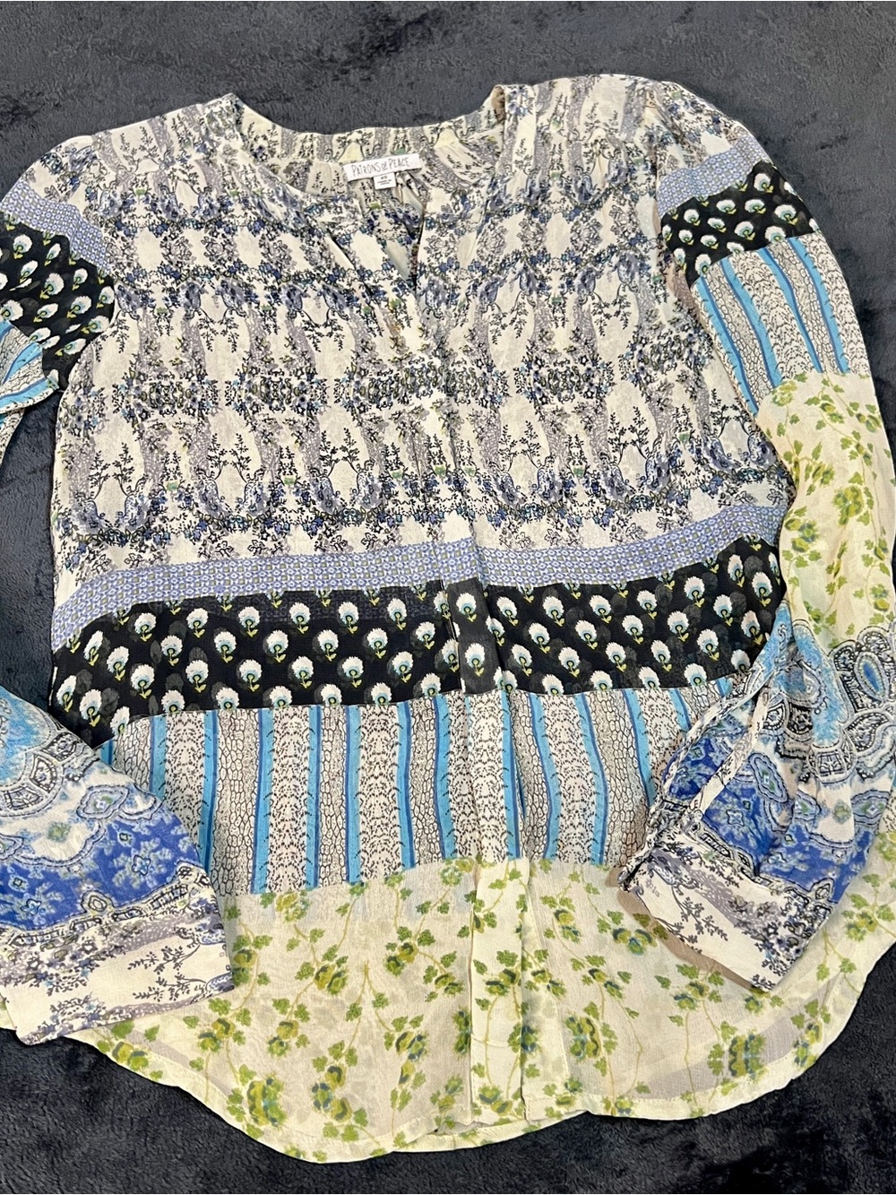 Patrons Of Peace Wms Sheer Floral Chiffon Long Sleeve Boho Peasant Top XS - Picture 7 of 13